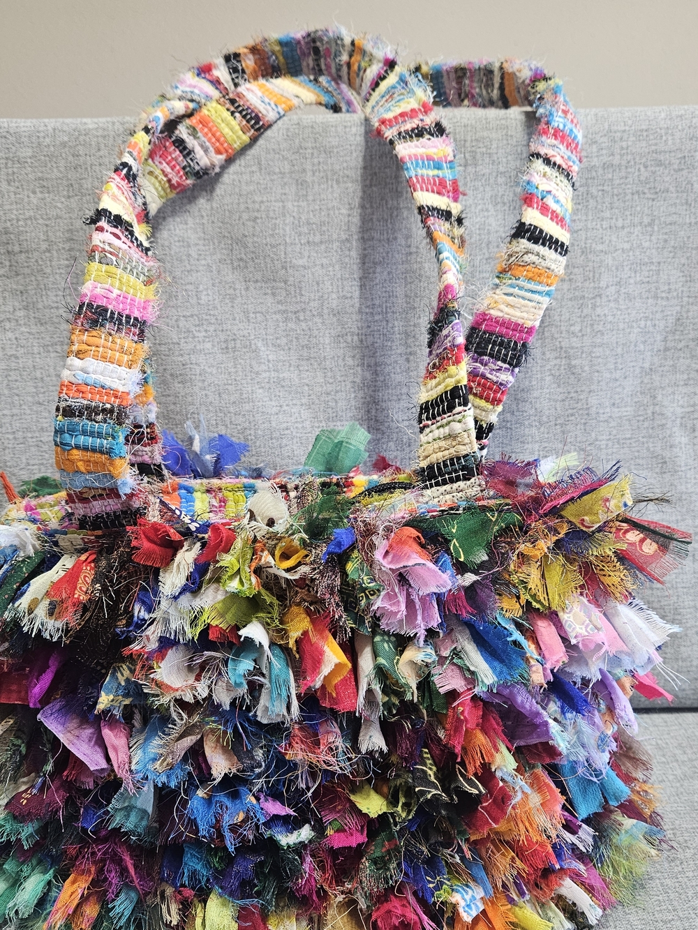 Multicolor Fringe Boho Rag Colrful Shoulder Bag Zippered